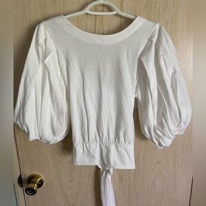 White Bubble Sleeve Cotton Blouse with Cris-Cross back Sz Small